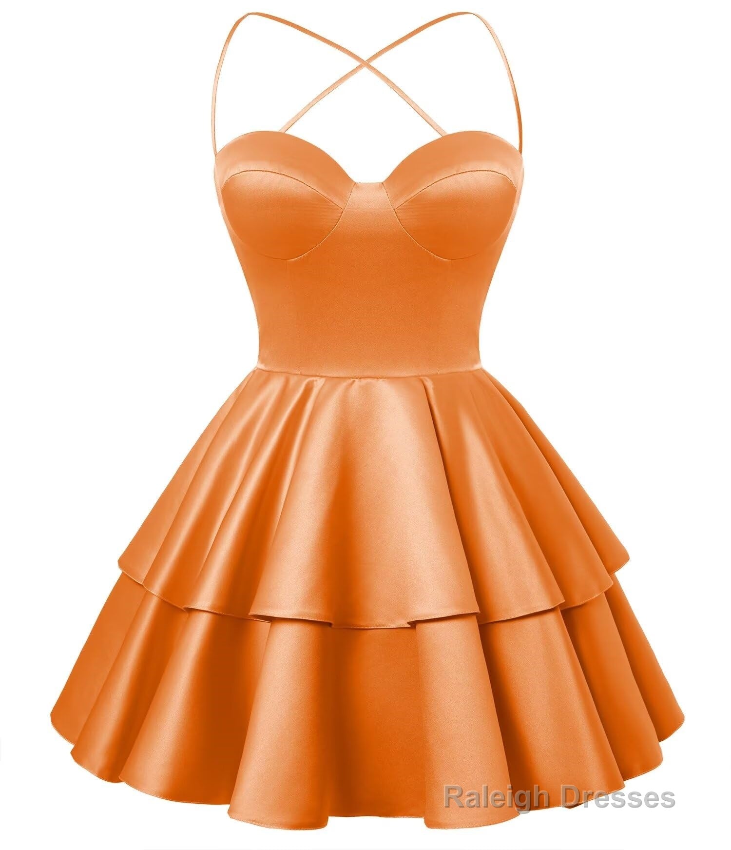Orange Satin Homecoming Dress Sweetheart Neck Tiered Short Graduation Dresses Main image