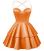 Orange Satin Homecoming Dress Sweetheart Neck Tiered Short Graduation Dresses