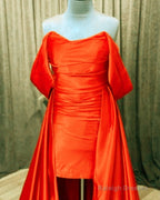 Orange Satin Off The Shoulder Prom Dresses