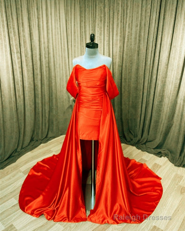 Orange Satin Off The Shoulder Prom Dresses