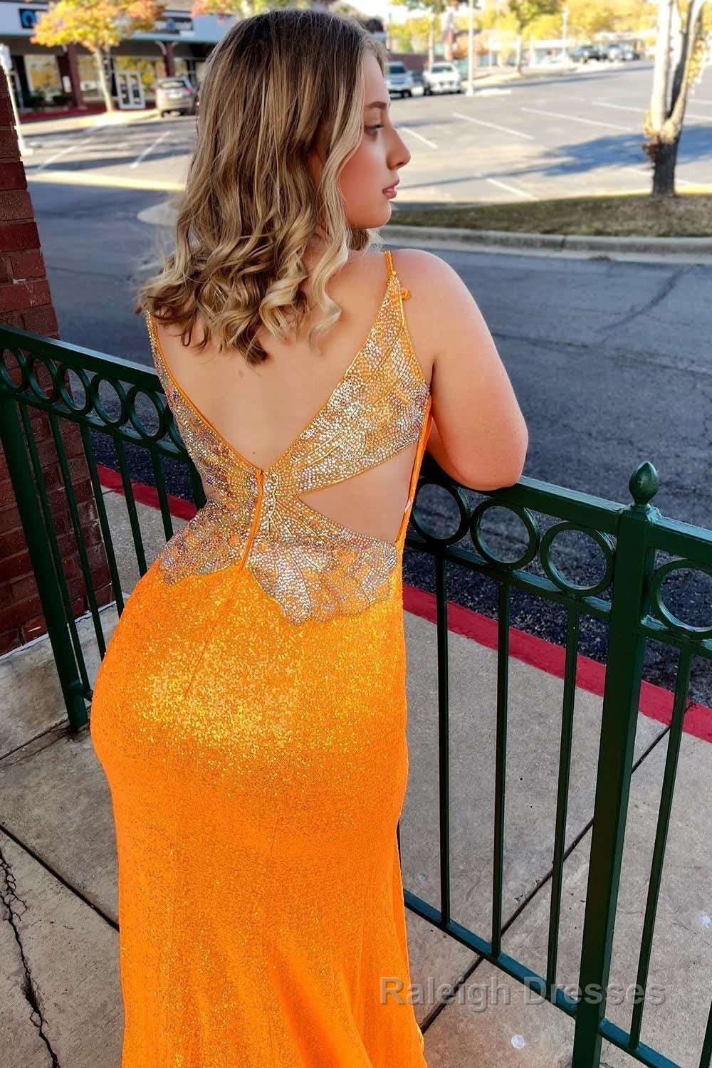 Orange Sequins Mermaid Prom Dress with Slit Secondary image