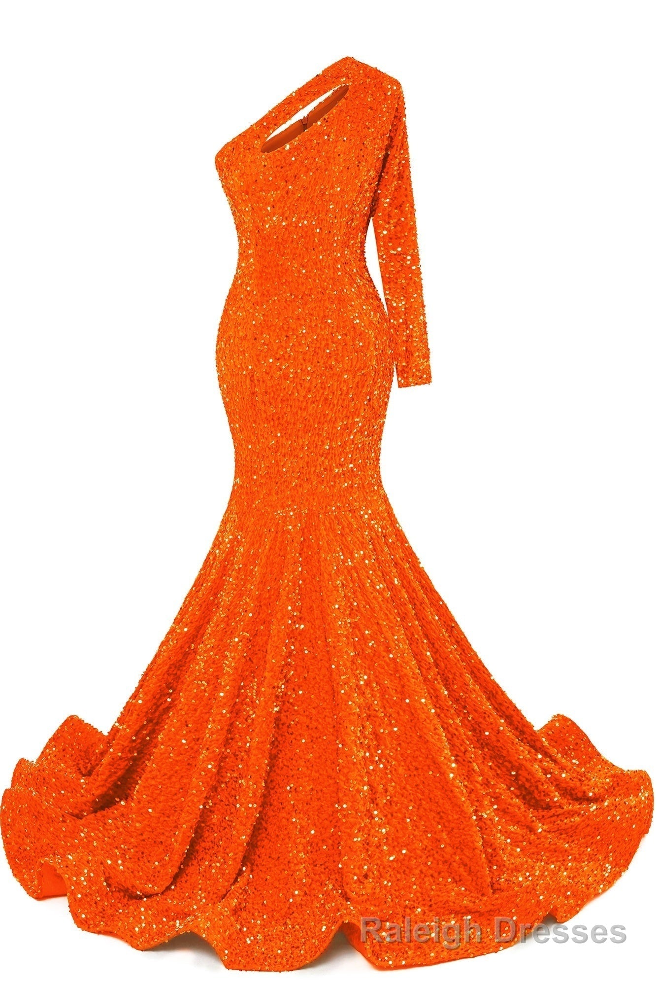 Orange Sequins Mermaid Prom Dresses One Shoulder Evening Dresses Floor Length Wedding Party Gowns Secondary image