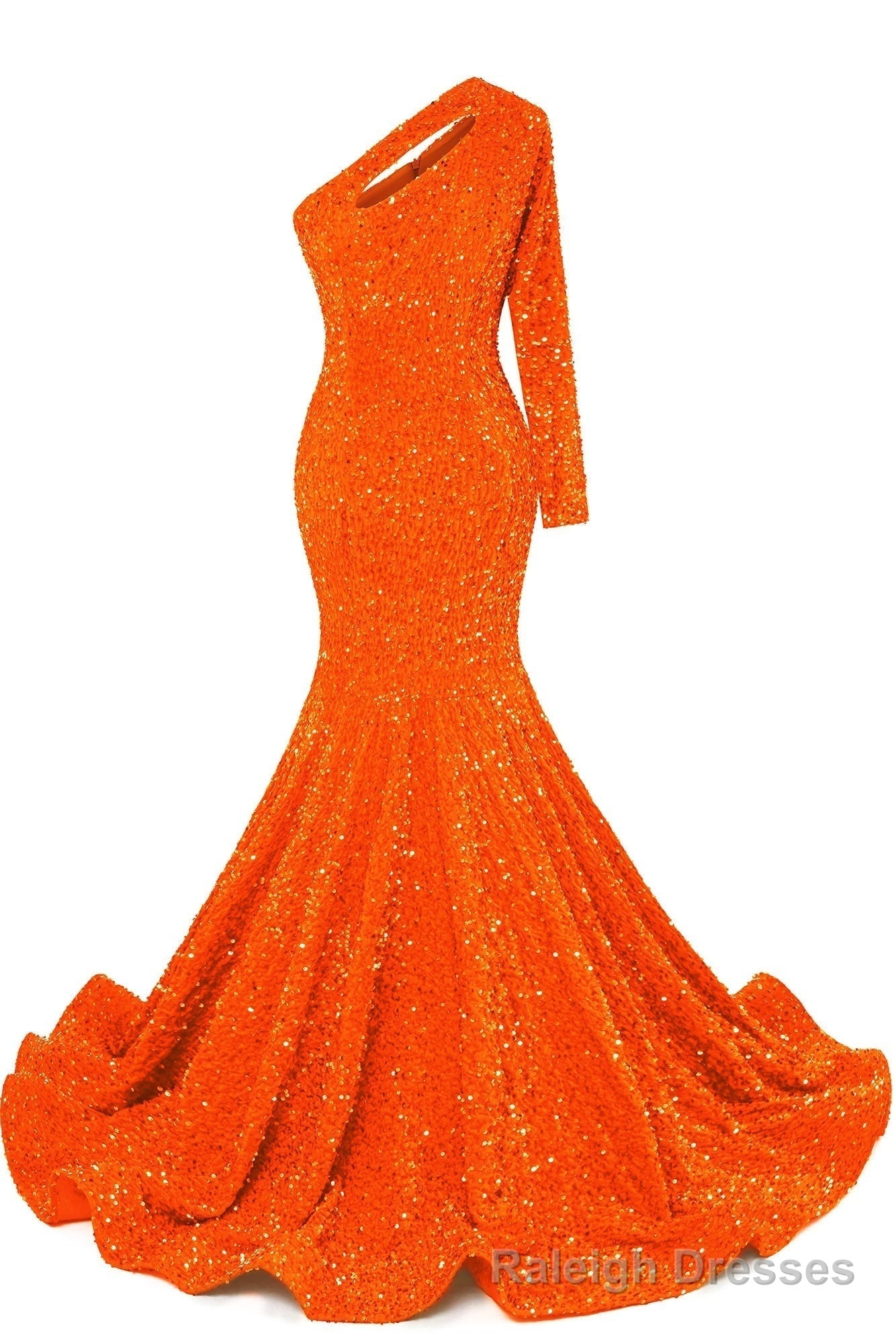 Orange Sequins Mermaid Prom Dresses One Shoulder Prom Dresses Floor Length Wedding Prom Gown Secondary image