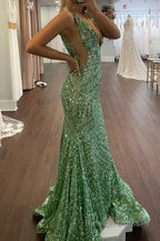 Orange Sparkly Deep V Neck Sequin Mermaid Prom Dress