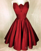 Orange Strapless Knee Length Satin Dress