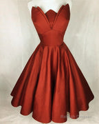 Orange Strapless Knee Length Satin Dresses