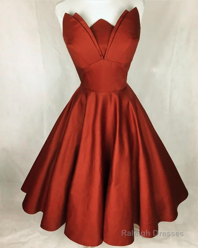 Orange Strapless Knee Length Satin Dresses