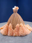 Orange Tulle Ball Gowns One Shoulder Sequins Beading Prom Dress