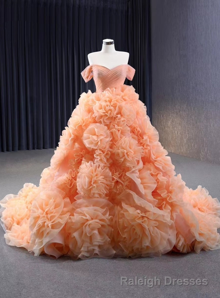 Orange Tulle Off the Shoulder Prom Dress Main image