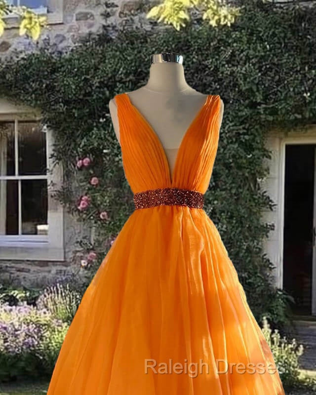Orange Tulle Plunge Neck Ball Gown Secondary image
