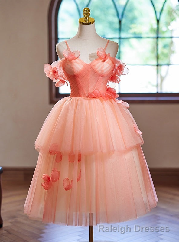 Orange Tulle Spaghetti Straps Tiers Flower Homecoming Dress Main image