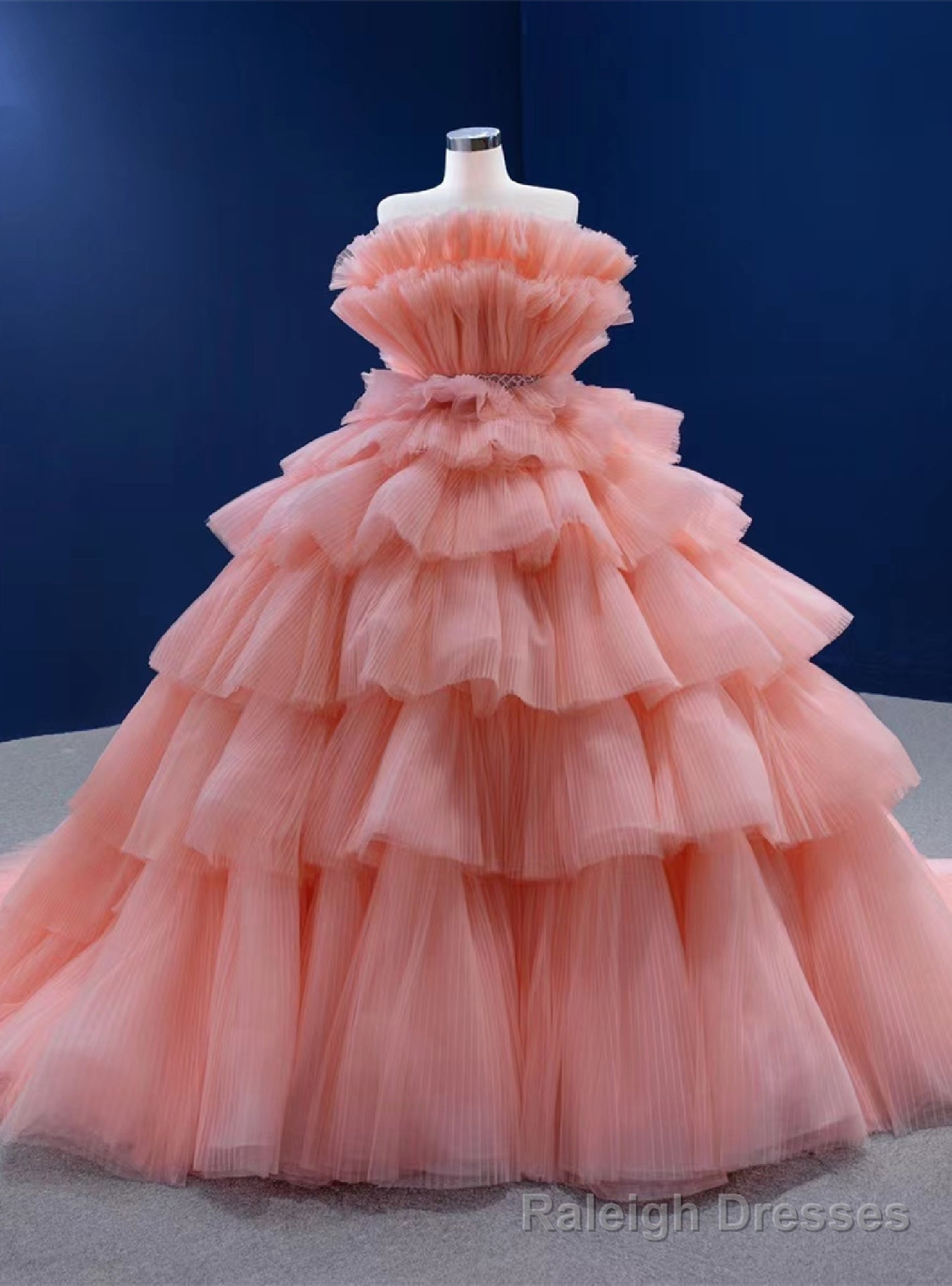 Orange Tulle Tiers Strapless Princess Prom Dress Main image