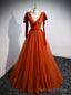 Orange Tulle V-neck Pleats Sleeveless Prom Dress