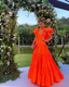 Orange V Neck Prom Dresses Elegant A-Line Prom Dresses