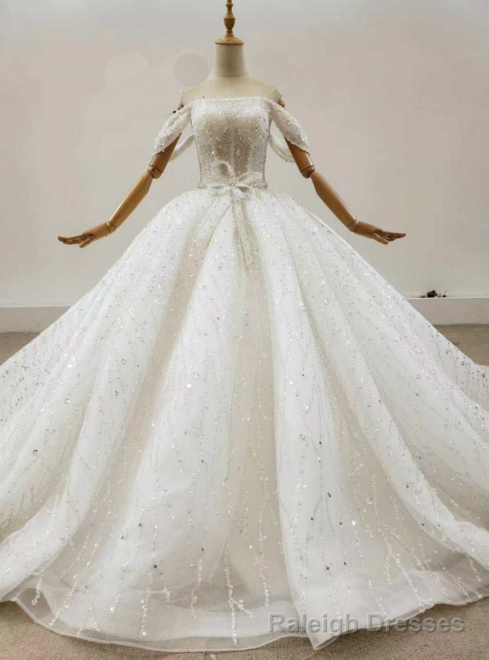 Order Your Ideal Ivory White Ball Gowns Tulle Sequins Off the Shoulder Beading Wedding Dress