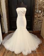 Organza And Satin Mermaid Wedding Dresses Strapless