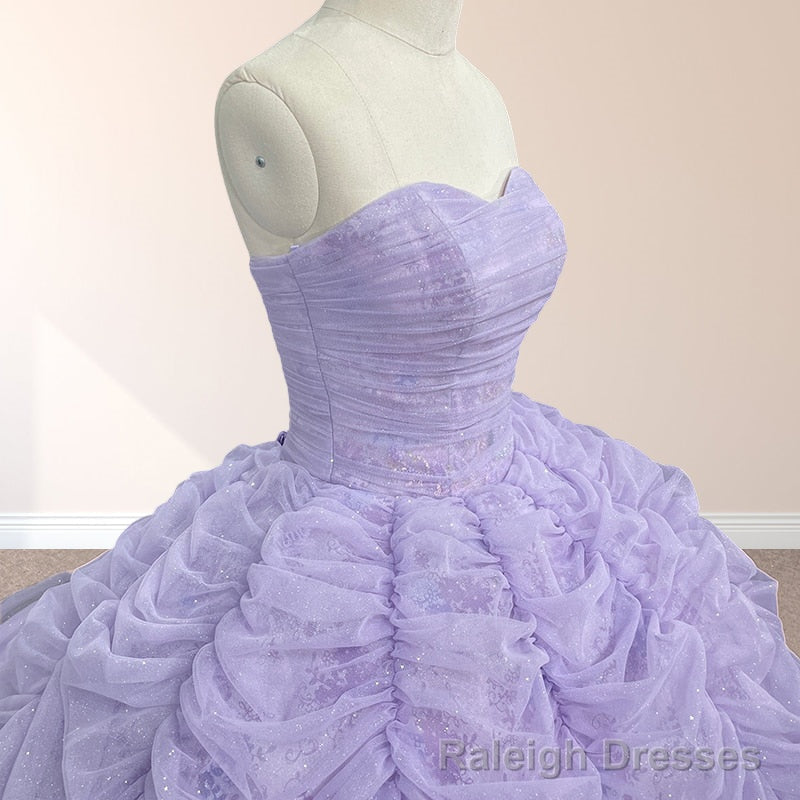 Organza Ball Gowns Sweetheart Lavender Pleats Prom Dress