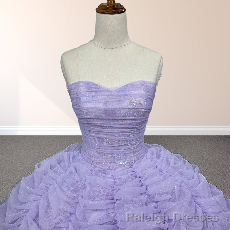 Organza Ball Gowns Sweetheart Lavender Pleats Prom Dress