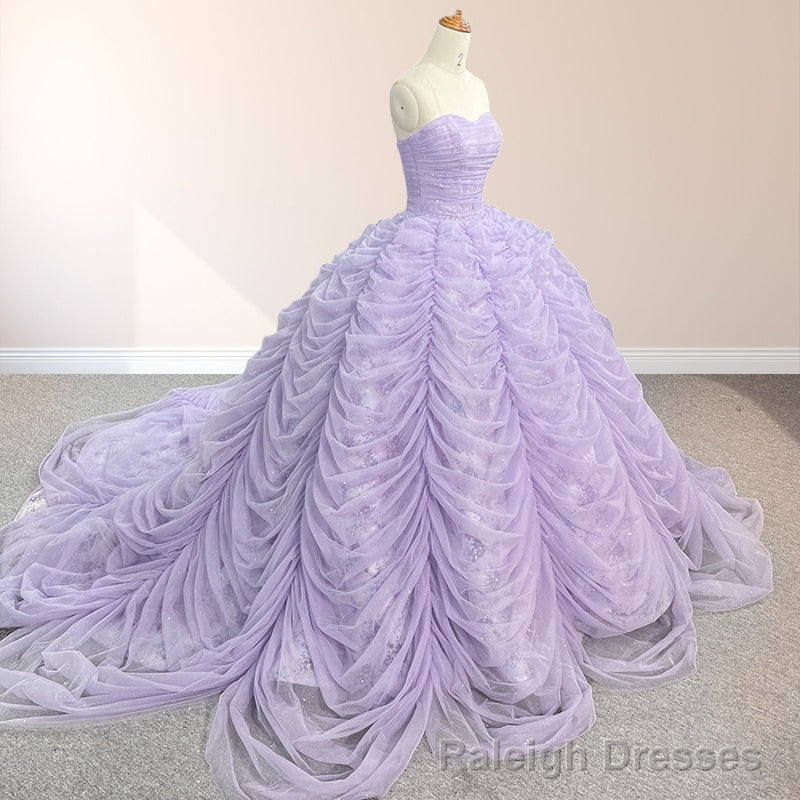 Organza Ball Gowns Sweetheart Lavender Pleats Prom Dress