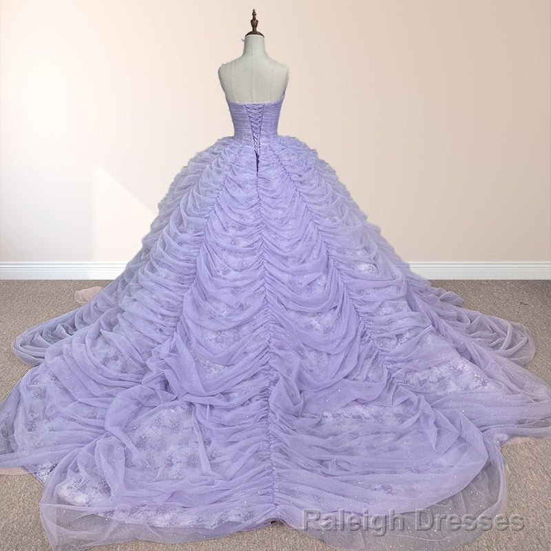 Organza Ball Gowns Sweetheart Lavender Pleats Prom Dress