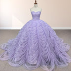 Organza Ball Gowns Sweetheart Lavender Pleats Prom Dress
