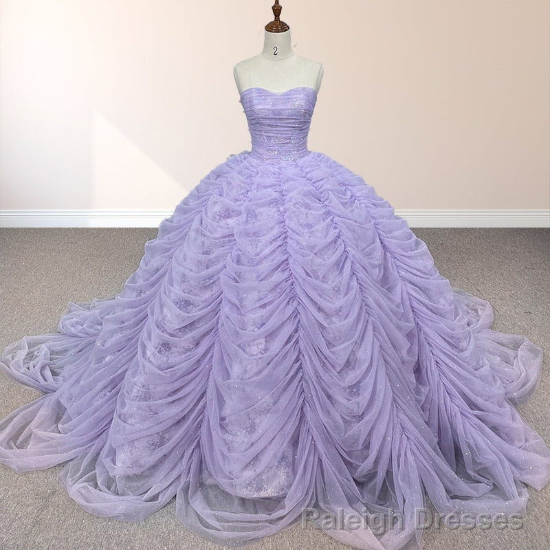 Organza Ball Gowns Sweetheart Lavender Pleats Prom Dress