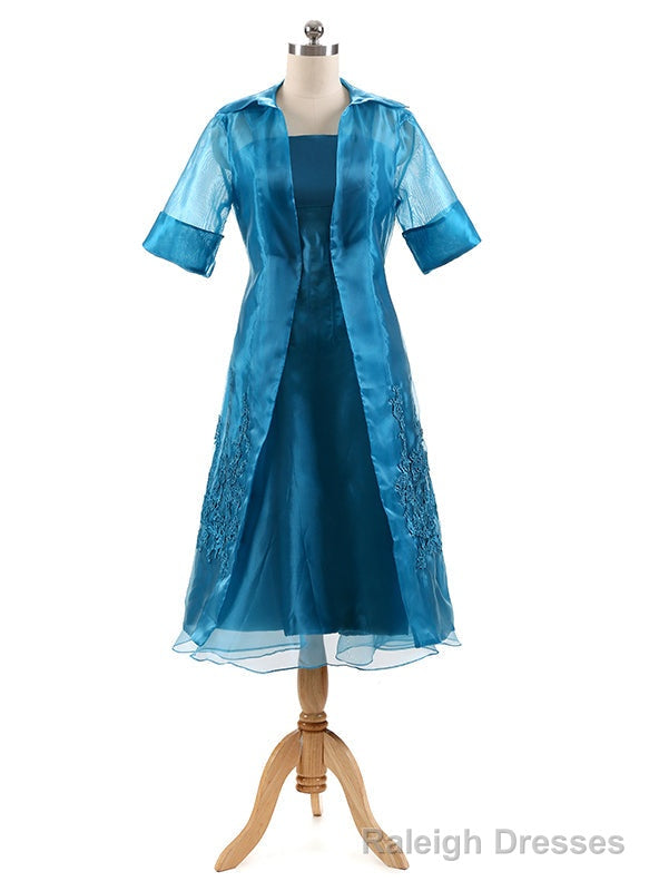 Organza Three Quarters Sleeves Tea Length Mother of the Bride Dress with Jacket Main image