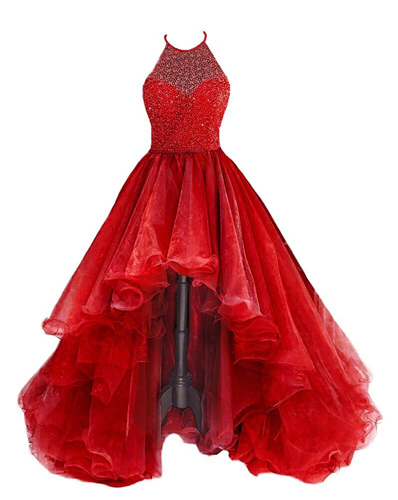 Organza With Beaded Bodice Halter High Low Prom Dresses Pageant Dresses Secondary image