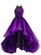 Organza With Beaded Bodice Halter High Low Prom Dresses Pageant Dresses