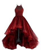 Organza With Beaded Bodice Halter High Low Prom Dresses Pageant Dresses