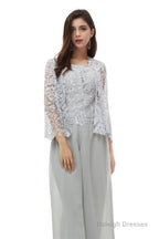 Pant Suits Lace Bateau Neckline Long Sleeves Mother Of The Bride Dresses