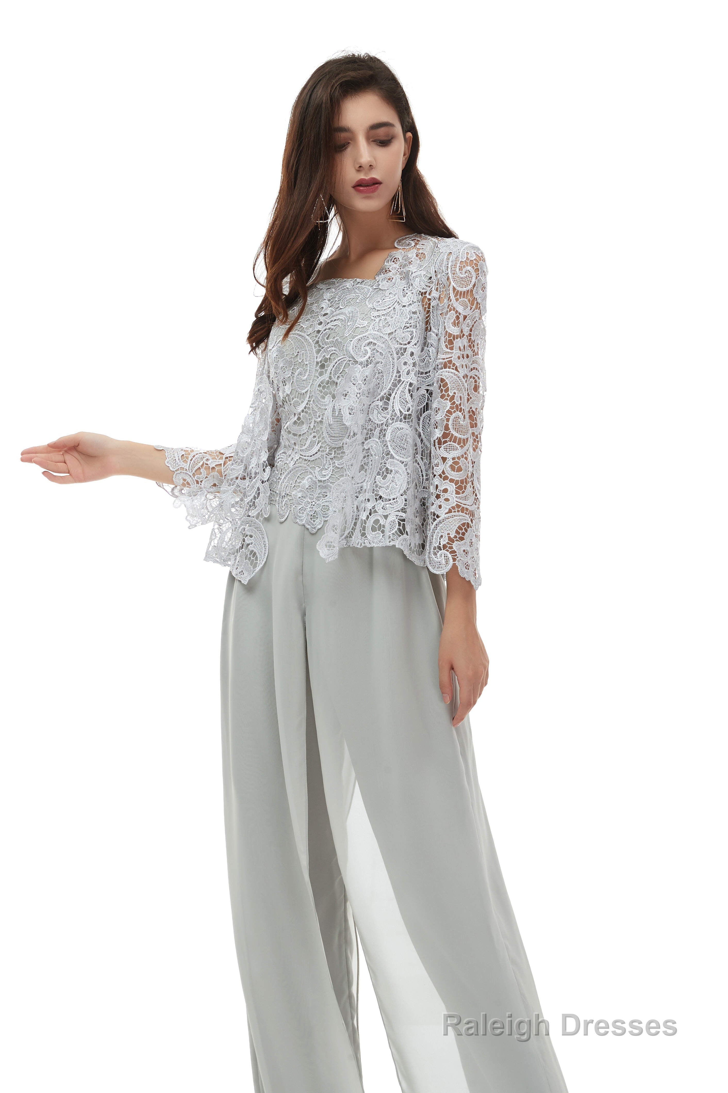 Pant Suits Lace Bateau Neckline Long Sleeves Mother Of The Bride Dresses