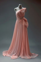 Peach A-Line One Shoulder Chiffon Long Prom Dress Simple Bridal Dress