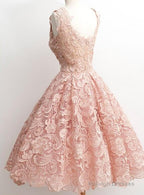 Peach Lace Scoop Neckline Short Cute Homecoming Dress