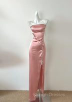 Peach Pink Diamond Spaghetti Strap Satin Bodycon Ball Dress