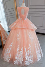 Peach Pink Tulle Princess Sweet 16 Prom Dresses Quinceanera Dress Prom Dresses