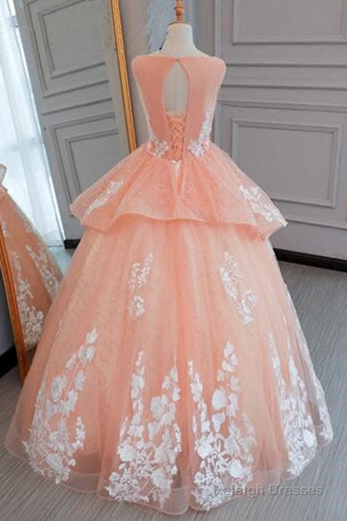 Peach Pink Tulle Princess Sweet 16 Prom Dresses Quinceanera Dress Prom Dresses