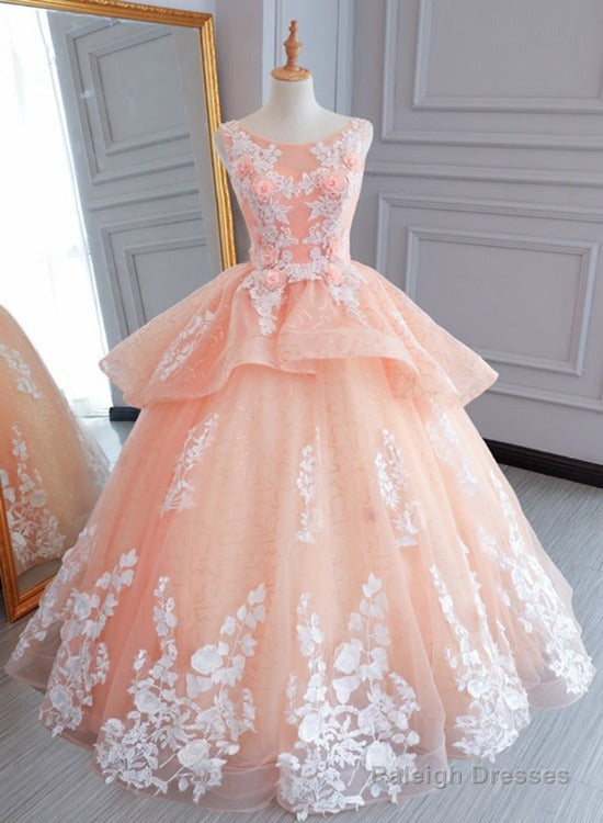 Peach Pink Tulle Princess Sweet 16 Prom Dresses Quinceanera Dress Prom Dresses