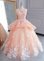 Peach Pink Tulle Princess Sweet 16 Prom Dresses Quinceanera Dress Prom Dresses