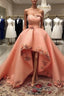 Peach Sweetheart High Low Dresses With 3D Flowers
