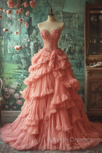 Peach Vintage A-Line Sweetheart Neck Long Ball Gown Sweet Beaded Applique Dress