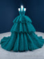 Peacock Blue Ball Gown Tulle Halter Tiers Prom Dress