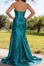 Peacock Mermaid Sweetheart Corset Prom Dresses Long with Slit