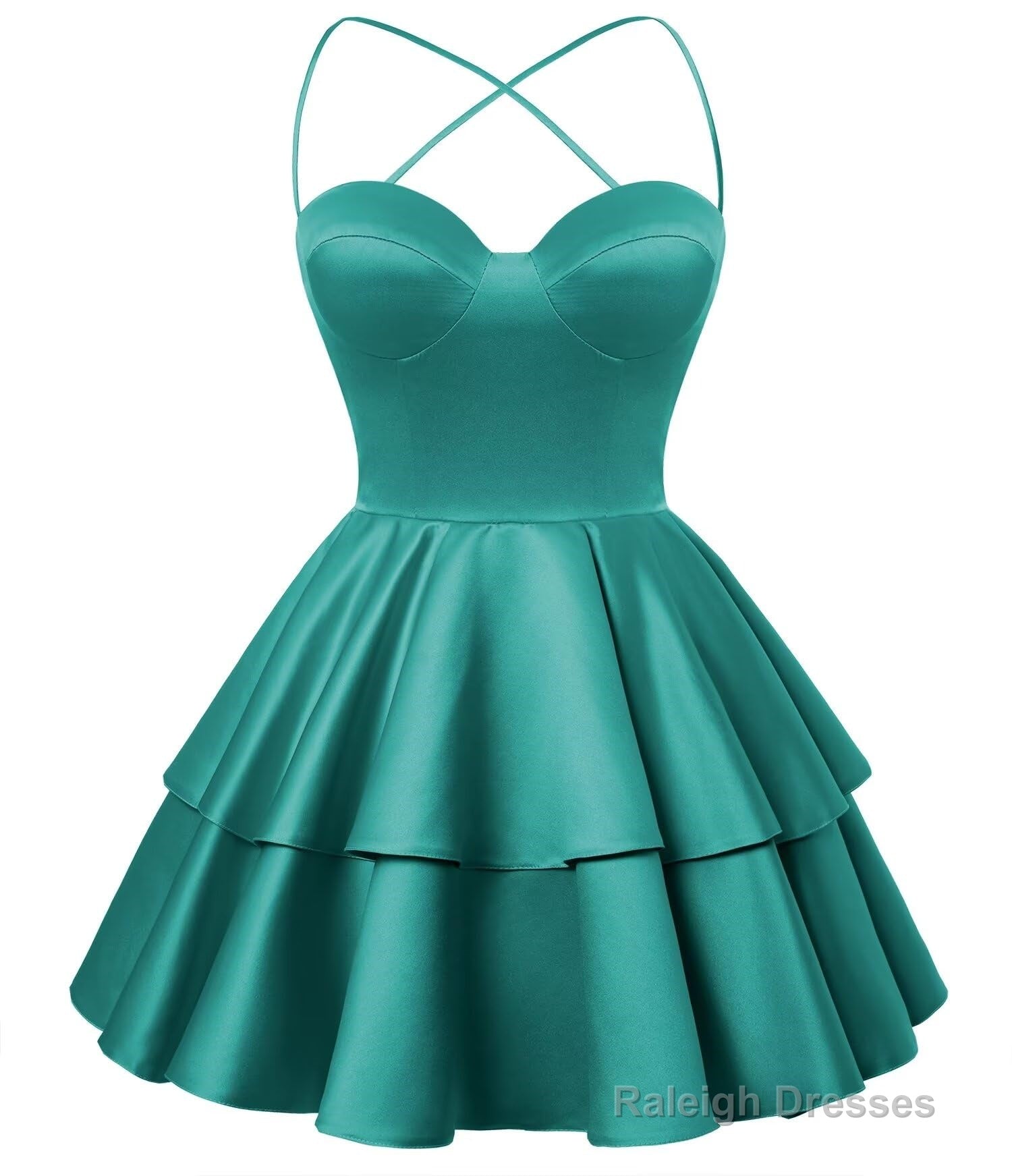 Peacock Satin Homecoming Dress Sweetheart Neck Tiered Short Graduation Dresses Main image