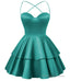 Peacock Satin Homecoming Dress Sweetheart Neck Tiered Short Graduation Dresses