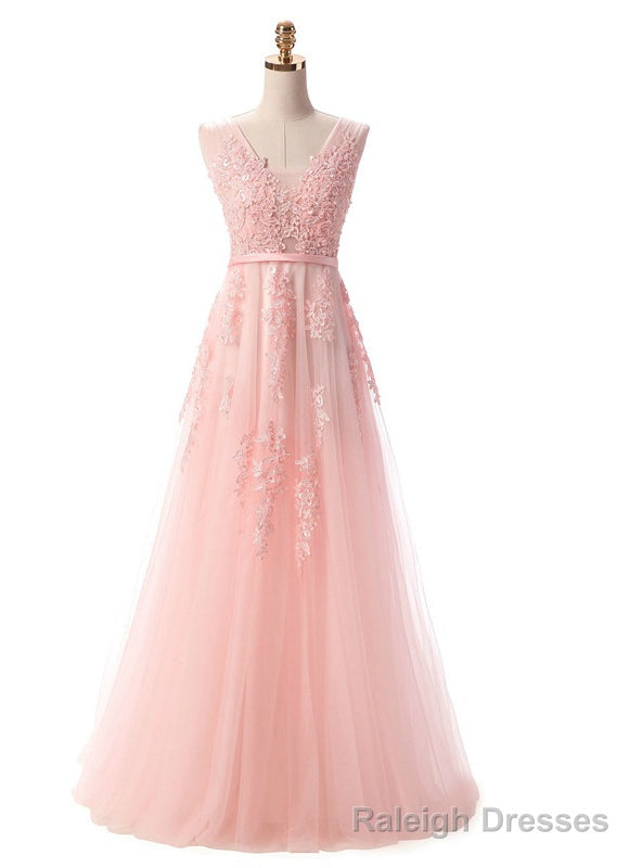 Pearl Pink Lace Appliques Backless Bridesmaid Dress Main image