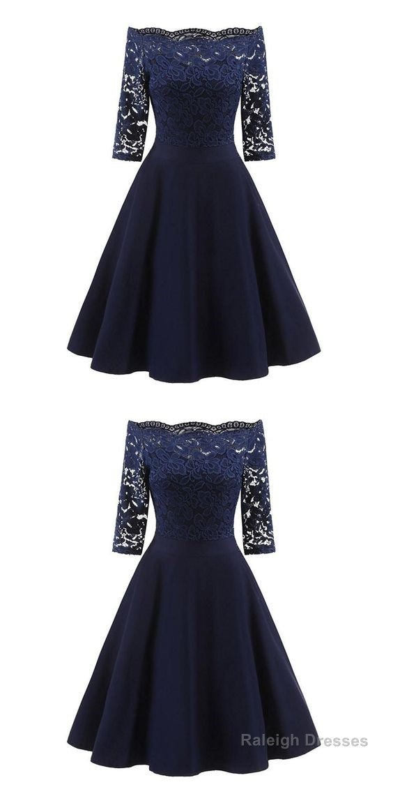 Perfect Navy Blue Homecoming Dress,Off The Shoulder Homecoming Dresses Main image
