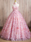 Pink 3D Flower Halter Quinceanera Dress