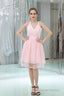 Pink A-Line Mini Lace Bridesmaid Dresses