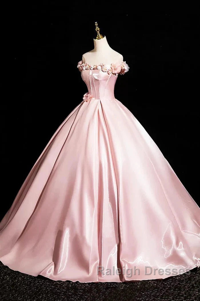 Pink A-Line Off Shoulder Satin Long Prom Dresses Beautiful A-Line Off The Shoulder Prom Dresses Secondary image